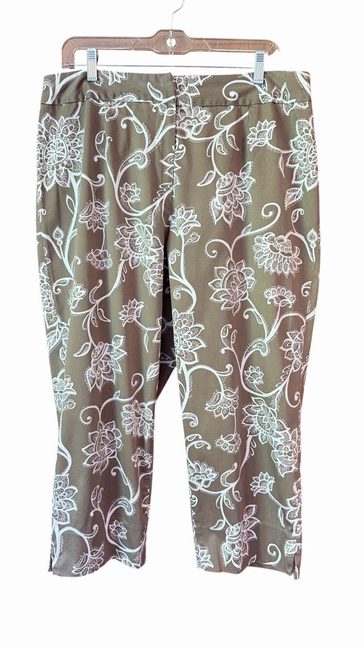 Talbots Women’s Stretch 100% Cotton Capri Taupe/White Floral Pants Sz. 16W